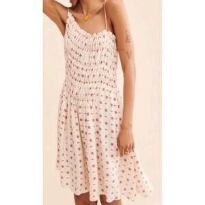 NWOT Free People Clementina Mini Lined Floral Dress Pink Ivory Boho Straps Large